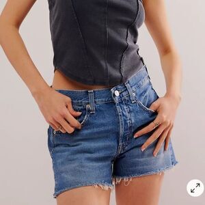 Edwin Cai Mad Love Anthropology Cut Off Raw Hem Medium Wash Denim Jean Shorts